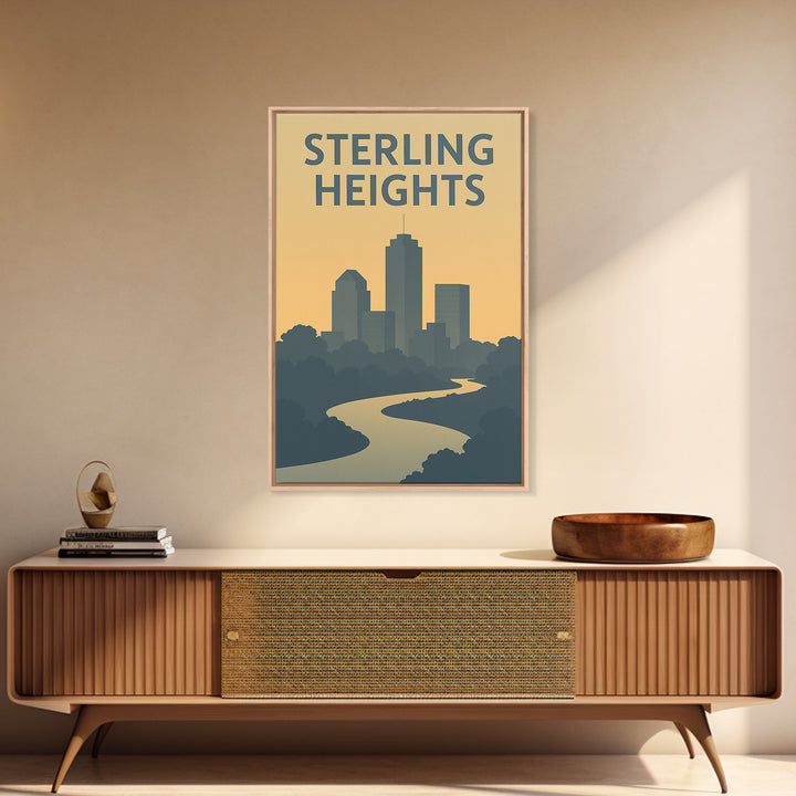 Sterling Heights Travel Poster, Canvas Print, Sunset Skyline Wall Art, Sterling Heights Travel Art, Watercolor Urban Skyline, Office Decor