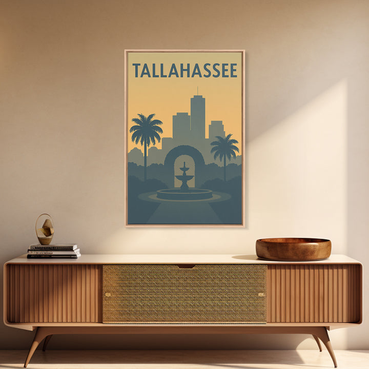 Tallahassee Florida Travel Poster, Framed Canvas Print, Mid Century Travel Art, Tallahassee Wall Art, City Art Print, Modern Wall Decor