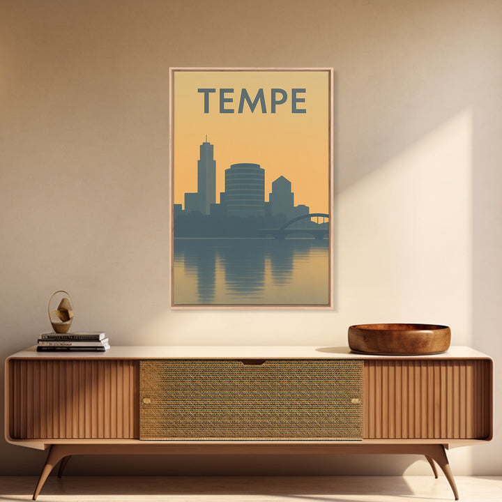 Tempe Travel Poster, Framed Canvas Print, Minimalist Retro Wall Art, Tempe Poster Print, Living Room Wall Art, Travel Poster Set