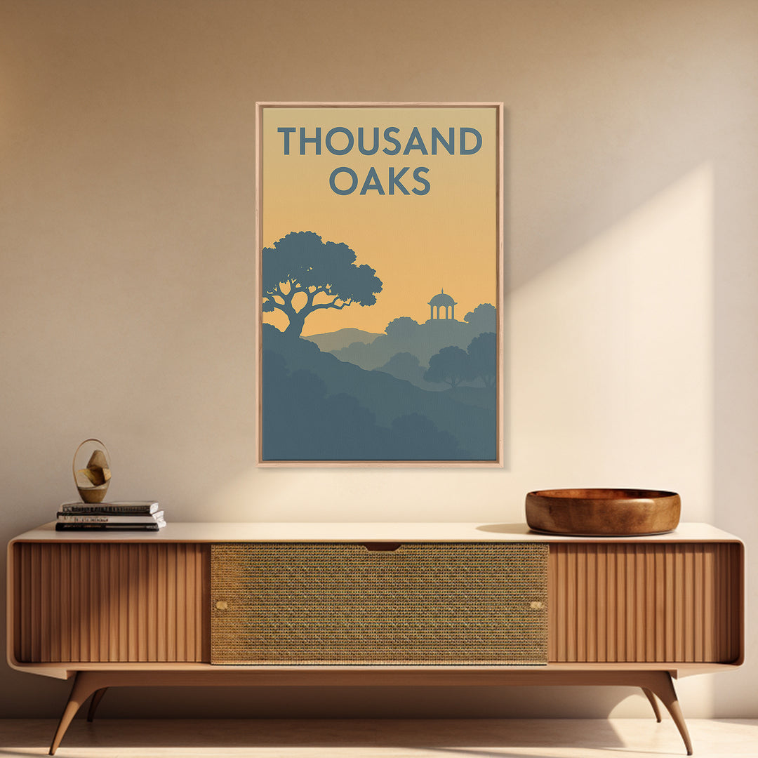 Thousand Oaks California Travel Poster, Canvas Print, Sunset Skyline Wall Art, Thousand Oaks City Art, Vintage City Art, Art Print