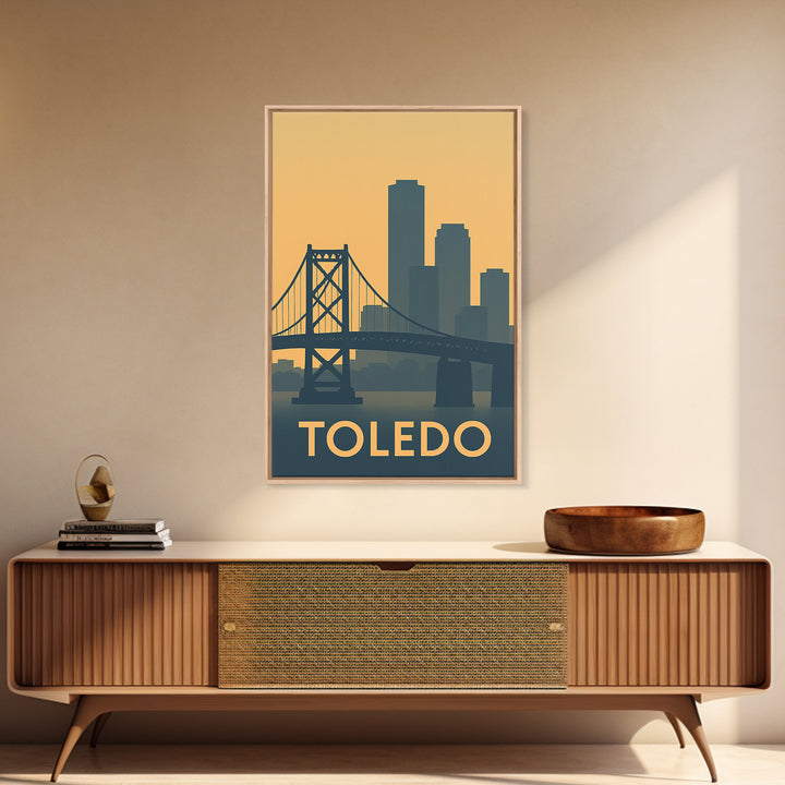 Toledo Ohio Travel Poster, Canvas Print, Retro Wall Art, Toledo Wall Art, Watercolor Cityscape, City Travel Prints, Retro Travel Print
