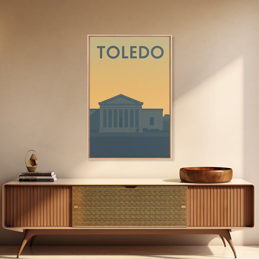 Toledo Travel Poster, Framed Canvas Print, Mid Century Travel Art, Toledo Art Print, Gift For Travelers, Modern Wall Decor, City Art Print