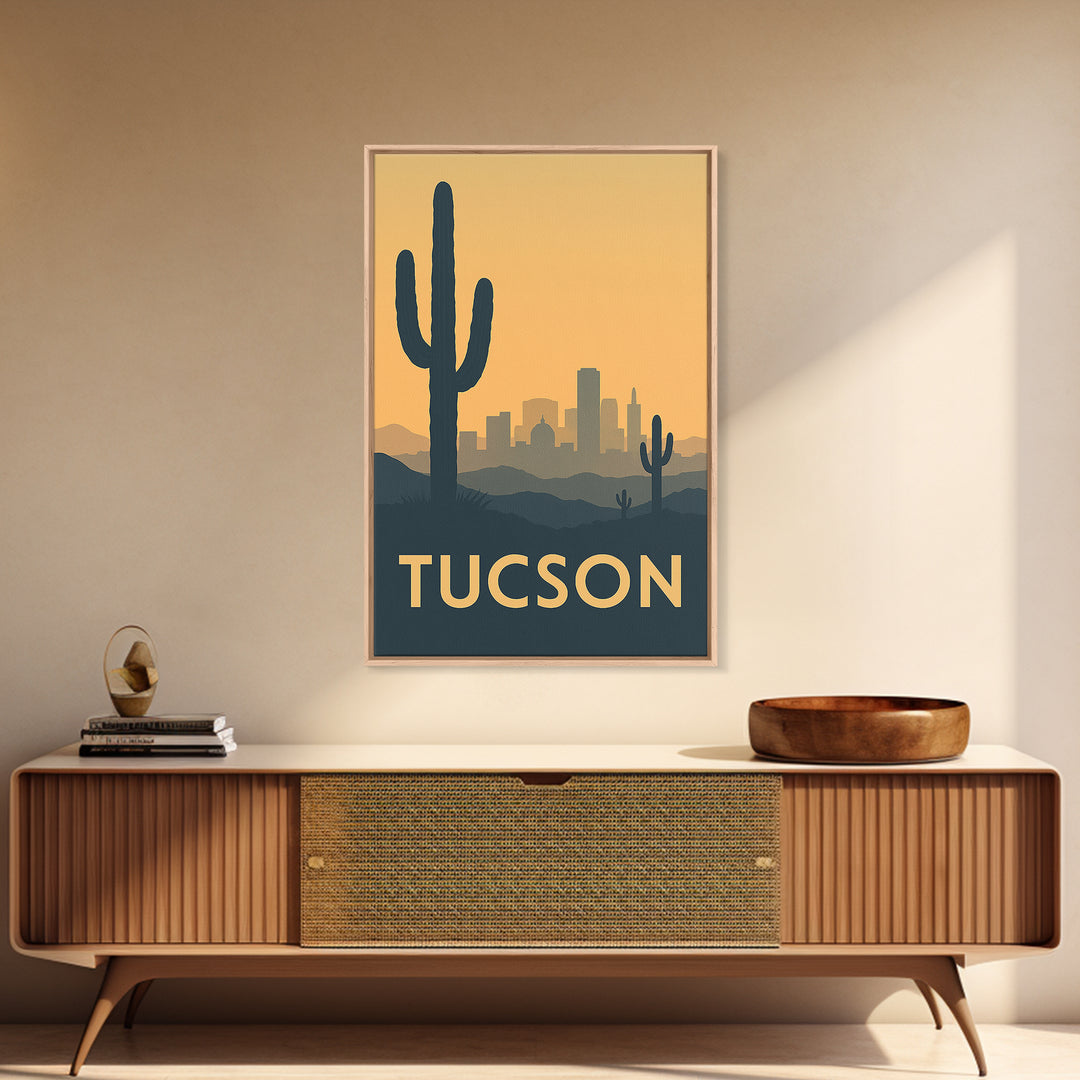 Tucson Travel Poster, Framed Canvas Print, Vintage City Poster Art, Tucson Wall Art, Travel Wall Art, Living Room Wall Art, City Poster