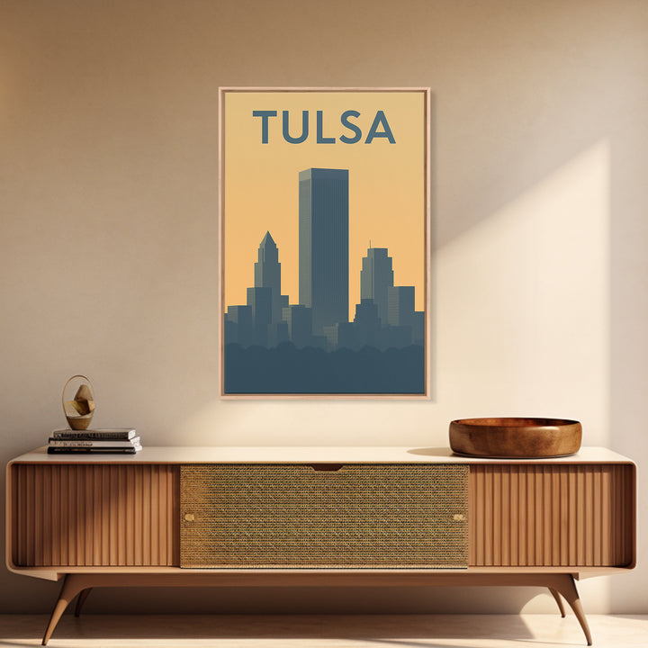 Tulsa Travel Poster, Framed Canvas Print, Sunset Skyline Wall Art, Tulsa Art Print, City Travel Prints, Wanderlust Decor, Travel Wall Decor