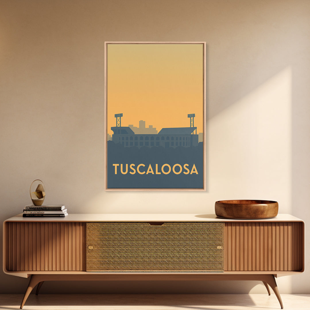 Tuscaloosa Alabama Travel Poster, Canvas Print, Sunset Skyline Wall Art, Tuscaloosa Travel Art, Living Room Wall Art, City Art Print