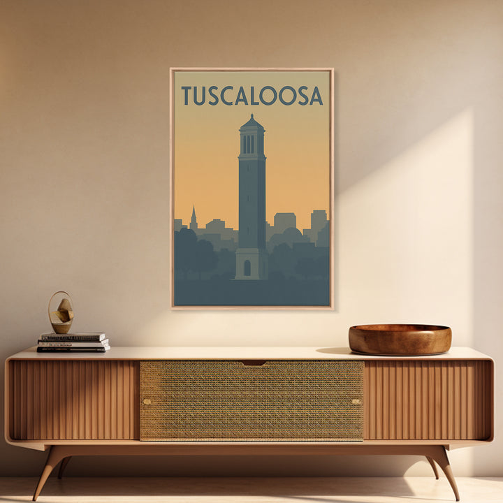 Tuscaloosa Travel Poster, Framed Canvas Print, Minimalist Retro Wall Art, Tuscaloosa Art Print, City Illustration, Vintage Travel Print