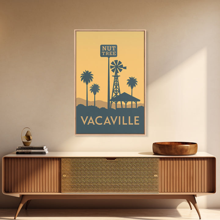 Vacaville Travel Poster, Framed Canvas Print, Minimalist Retro Wall Art, Vacaville Poster Print, Eclectic Wall Decor, Living Room Wall Art