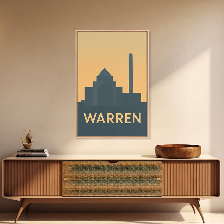 Warren Travel Poster, Framed Canvas Print, Vintage City Poster Art, Warren Poster Print, Vintage City Art, Travel Wall Art, Retro Poster