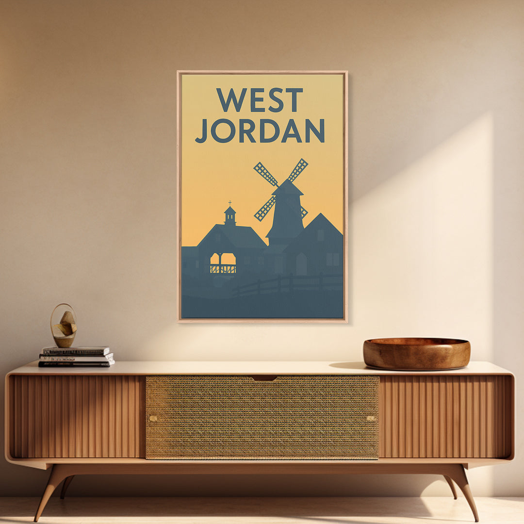 West Jordan Utah Travel Poster, Framed Canvas Print, Mid Century Travel Art, West Jordan Travel Art, Travel Poster Art, Travel Wall Art
