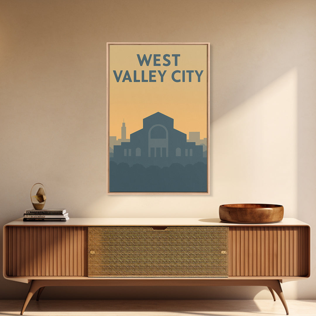 West Valley City Travel Poster, Framed Canvas Print, Mid Century Travel Art, West Valley City Poster Print, Eclectic Wall Decor