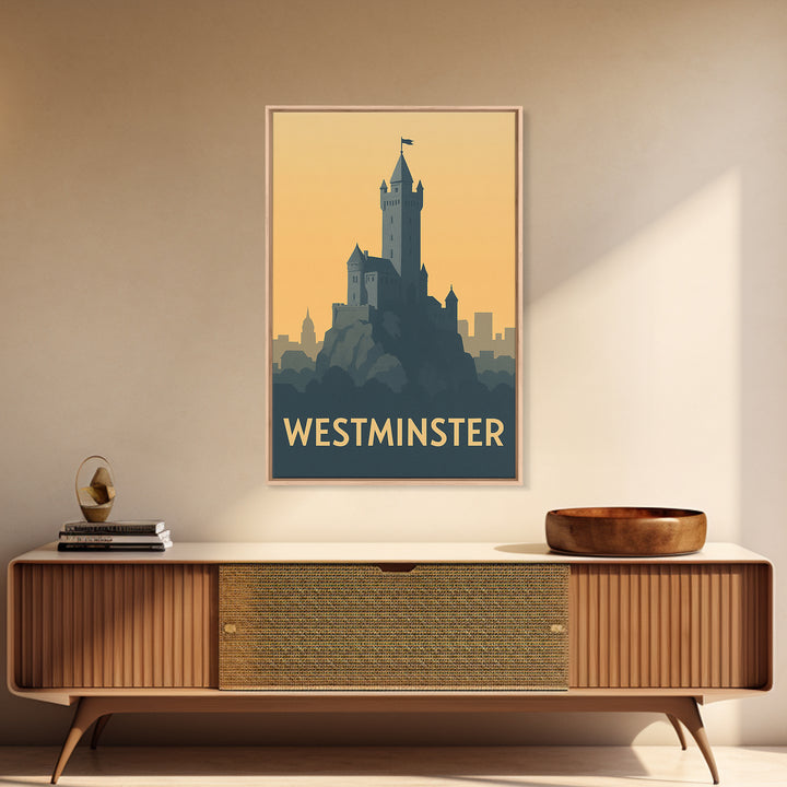 Westminster Travel Poster, Canvas Print, Minimalist Retro Wall Art, Westminster Wall Art, City Travel Prints, Retro Travel Print