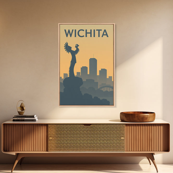 Wichita Kansas Travel Poster, Canvas Print, Sunset Skyline Wall Art, Wichita Art Print, Vintage Travel Art, Vintage Travel Print, Wall Art