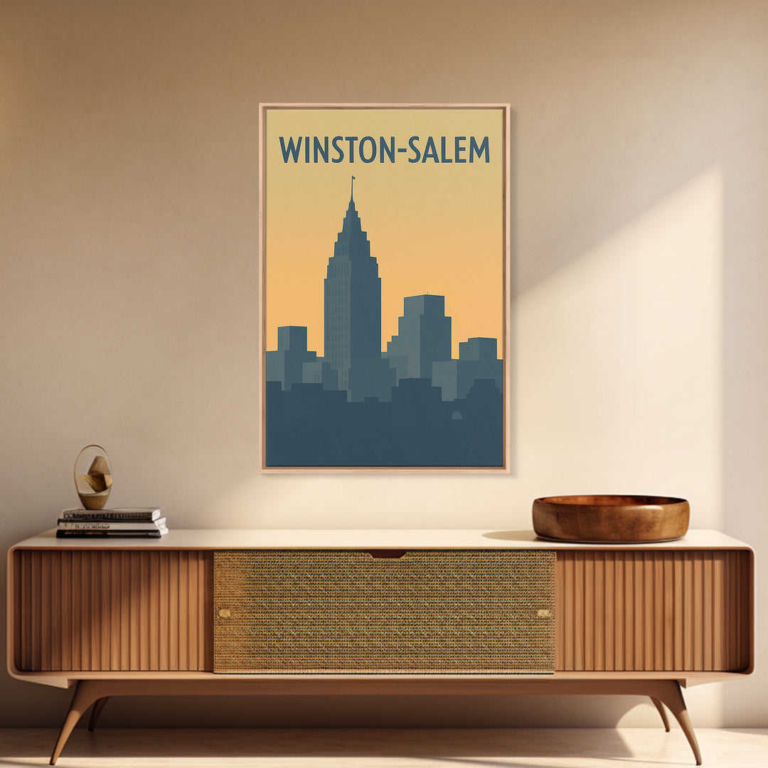 Winston Salem Travel Poster, Framed Canvas Print, Minimalist Retro Wall Art, Winston Salem Travel Art, City Art Print, Travel Art Print