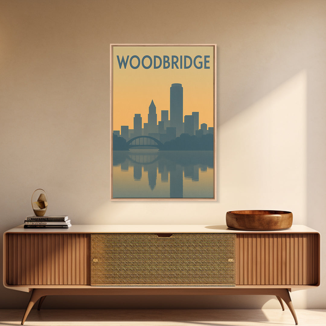 Woodbridge Virginia Travel Poster, Canvas Print, Sunset Skyline Wall Art, Woodbridge Art Print, Retro Travel Print, Mid Century Wall Art