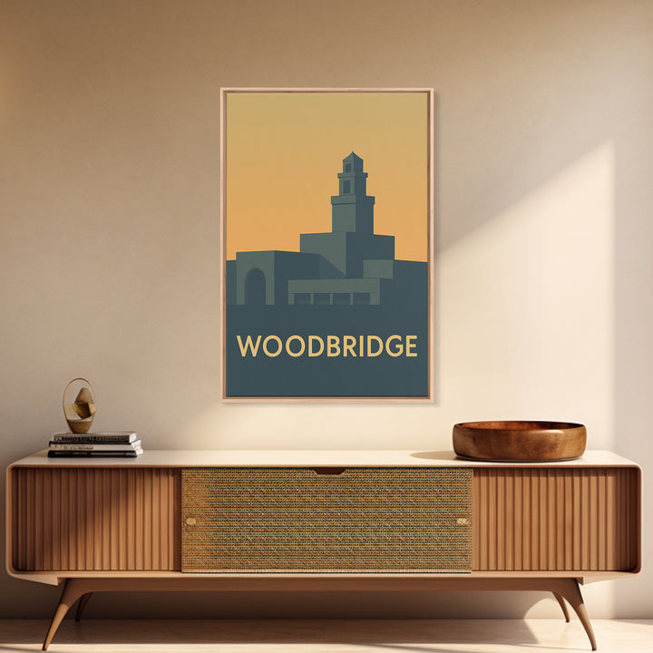 Woodbridge Travel Poster, Framed Canvas Print, Mid Century Travel Art, Woodbridge City Art, City Travel Prints, Vintage City Art
