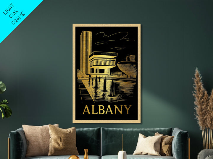 Albany New York art, Metallic Gold Print, Best Friend Gifts, Metal Art, Wood Framed Art, Birthday Travel Gift, Traveler Gift