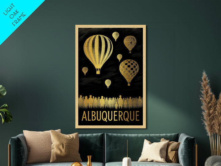 Albuquerque New Mexico art, Metallic Gold Print, Housewarming Gift, Metal Art, Wood Framed Art, Newlywed Travel Gift, Honeymoon Gift