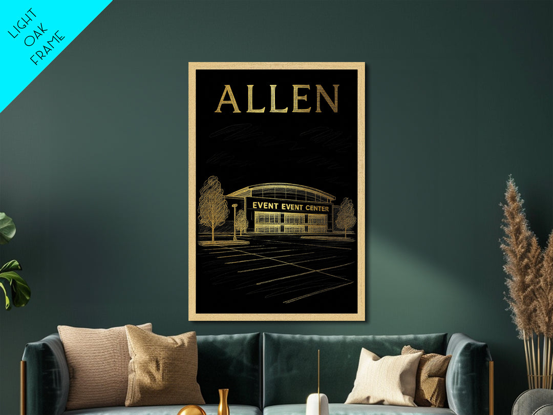 Allen Texas travel, Metallic Gold Art, Office Decor, Metal Art, Wood Framed Art, Wanderlust Gift, Travel Art Prints