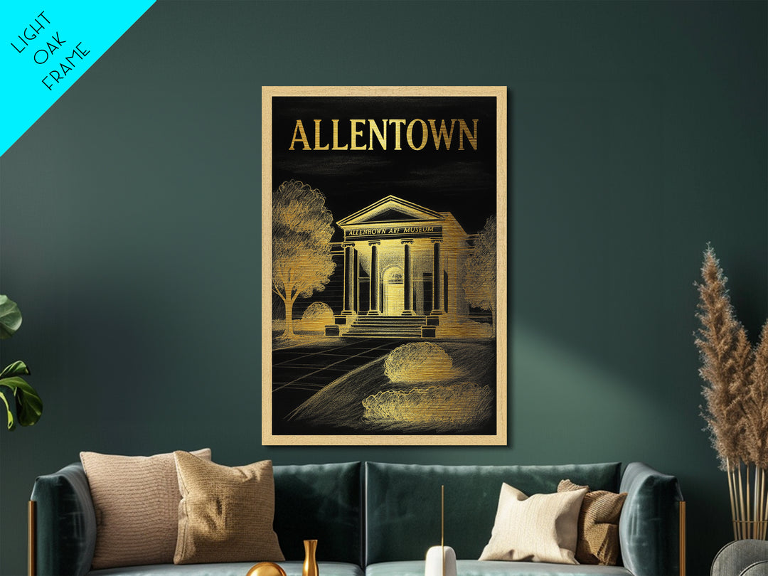Allentown Pennsylvania travel, Metallic Gold Art, Modern House Art, Metal Art, Wood Framed Art, Traveler Gift, Destination Gift