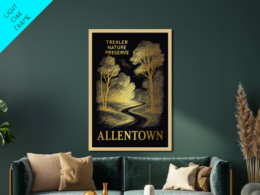 Allentown Pennsylvania art, Metallic Gold Print, Modern House Art, Metal Art, Wood Framed Art, Graduation Travel Gift, Travel Gift