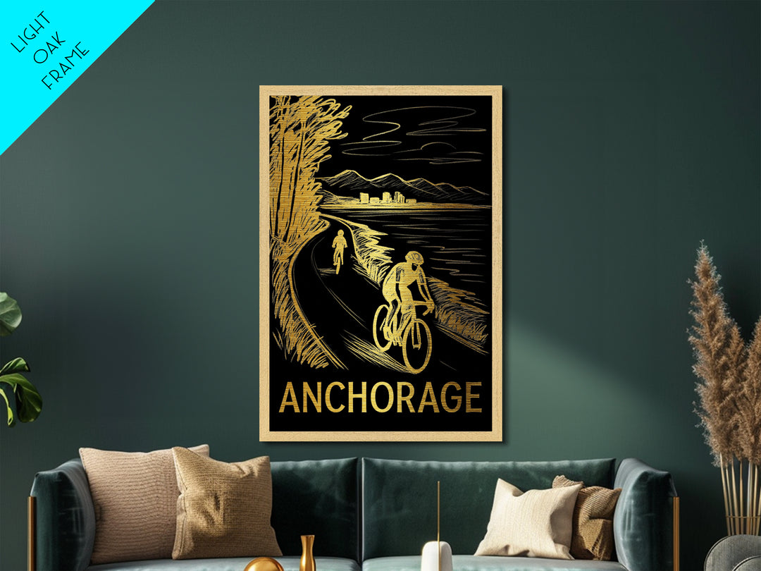 Anchorage Alaska art, Metallic Gold Print, Modern House Art, Metal Art, Wood Framed Art, Destination Gift, Traveler Gift