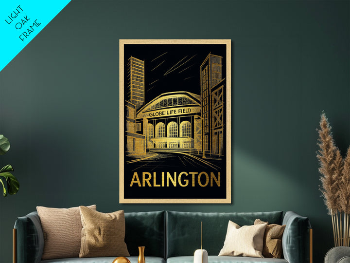 Arlington Texas art, Metallic Gold Print, Best Friend Gifts, Metal Art, Wood Framed Art, Birthday Travel Gift, Destination Gift