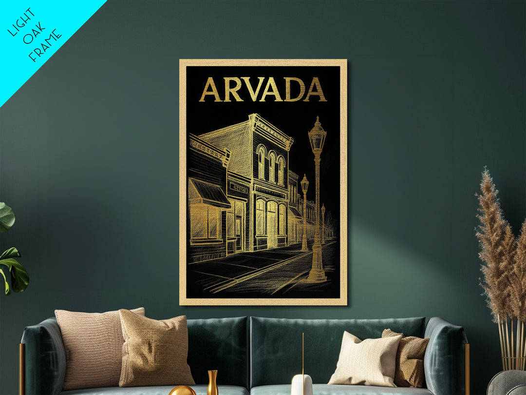 Arvada Colorado travel, Metallic Gold Art, Modern Skyline Wall Print, Metal Art, Wood Framed Art, Adventure Lover Gift, Travel Gift