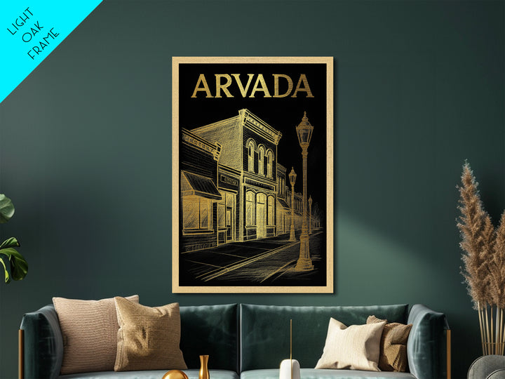 Arvada Colorado travel, Metallic Gold Art, Modern Skyline Wall Print, Metal Art, Wood Framed Art, Adventure Lover Gift, Travel Gift