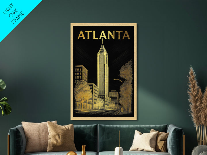 Atlanta Georgia travel, Metallic Gold Art, Modern House Art, Metal Art, Wood Framed Art, Wanderlust Gift, Travel Art Prints