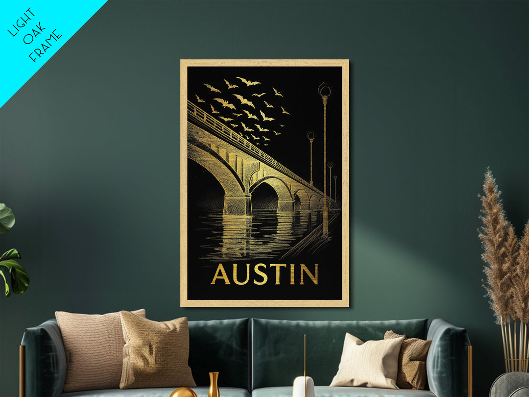 Austin Texas travel, Metallic Gold Art, Modern House Art, Metal Art, Wood Framed Art, Wanderlust Gift, Travel Art Prints