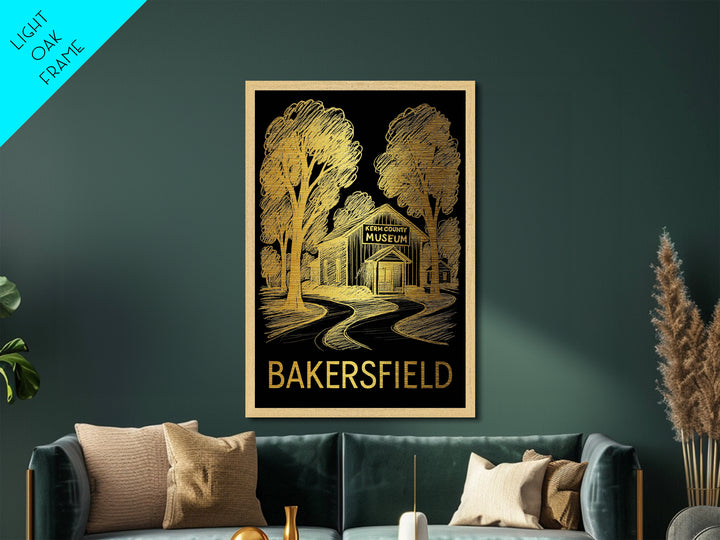 Bakersfield California art, Metallic Gold Art, Modern House Art, Metal Art, Wood Framed Art, Birthday Travel Gift, Destination Gift