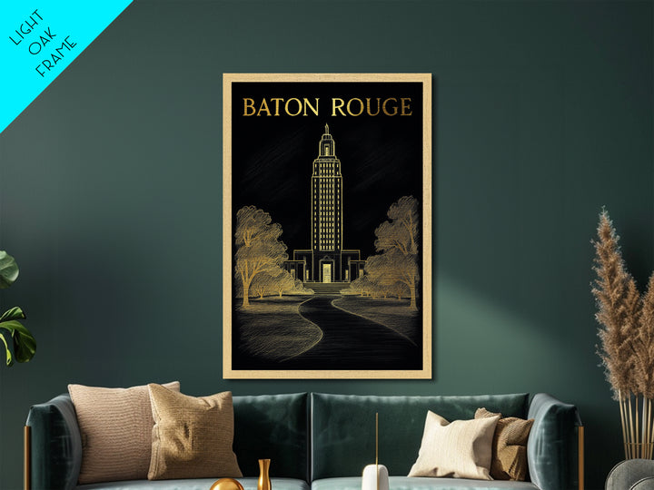 Baton Rouge Louisiana travel, Metallic Gold Print, College Dorm Décor, Metal Art, Wood Framed Art, Graduation Travel Gift, Travel Gift