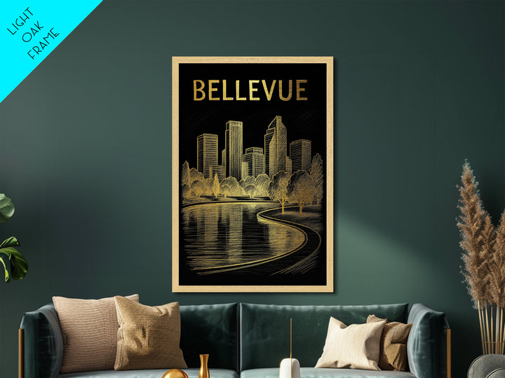 Bellevue Washington travel, Metallic Gold Print, Modern House Art, Metal Art, Wood Framed Art, Wanderlust Gift, Travel Art Prints