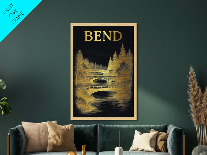 Bend Oregon travel, Metallic Gold Print, Modern House Art, Metal Art, Wood Framed Art, Traveler Gift, Destination Gift