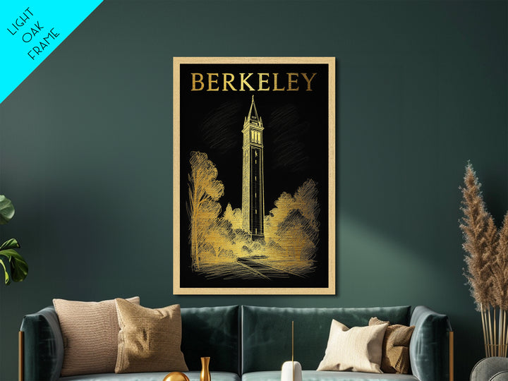 Berkeley California travel, Metallic Gold Print, College Dorm Décor, Metal Art, Wood Framed Art, Graduation Travel Gift, Traveler Gift