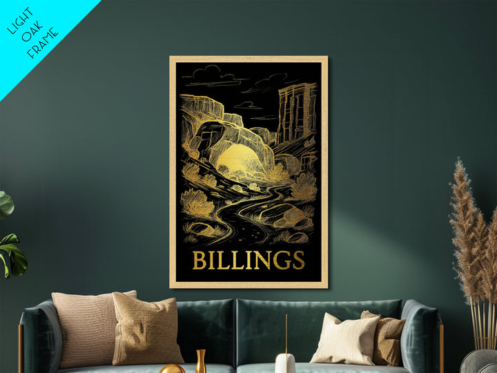 Billings Montana art, Metallic Gold Art, Housewarming Gift, Metal Art, Wood Framed Art, Newlywed Travel Gift, Honeymoon Gift