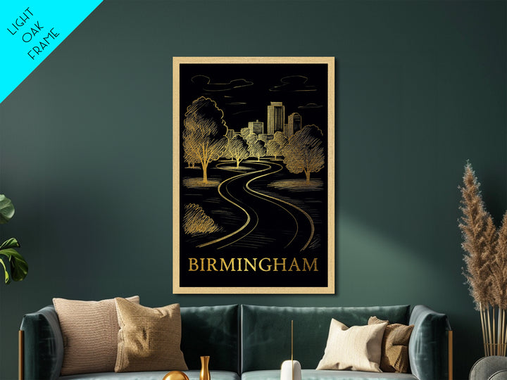 Birmingham Alabama art, Metallic Gold Art, Office Decor, Metal Art, Wood Framed Art, Graduation Travel Gift, Destination Gift