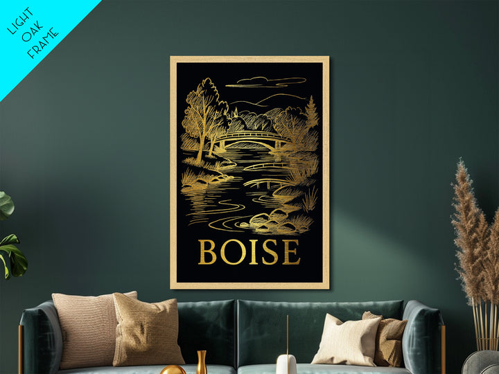 Boise Idaho art, Metallic Gold Art, Travel Art Prints, Metal Art, Wood Framed Art, Adventure Lover Gift, Traveler Gift
