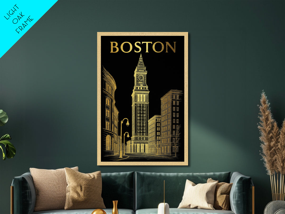 Boston Massachusetts travel, Metallic Gold Print, Modern House Art, Metal Art, Wood Framed Art, Traveler Gift, Destination Gift