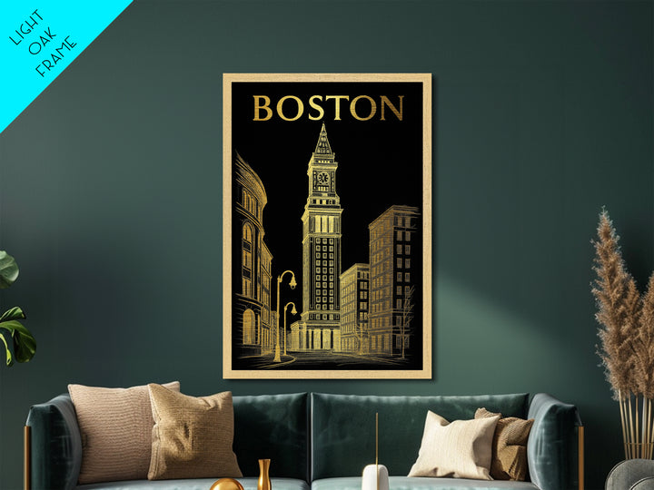 Boston Massachusetts travel, Metallic Gold Print, Modern House Art, Metal Art, Wood Framed Art, Traveler Gift, Destination Gift