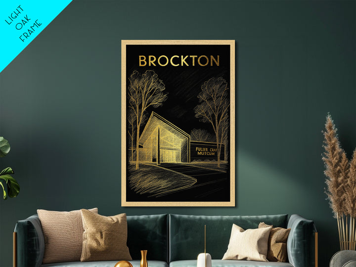 Brockton Massachusetts travel, Metallic Gold Print, Closing Gift, Metal Art, Wood Framed Art, Anniversary Travel Gift, Retirement Travel Gift