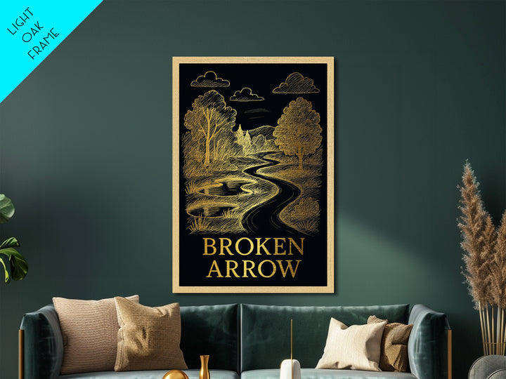 Broken Arrow Oklahoma travel, Metallic Gold Print, Modern House Art, Metal Art, Wood Framed Art, Wanderlust Gift, Travel Art Prints