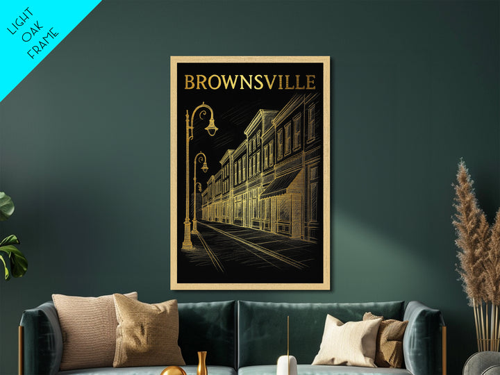 Brownsville Texas travel, Metallic Gold Print, Modern House Art, Metal Art, Wood Framed Art, Traveler Gift, Destination Gift