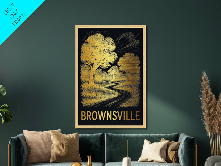 Brownsville Texas art, Metallic Gold Art, Modern House Art, Metal Art, Wood Framed Art, Graduation Travel Gift, Travel Gift