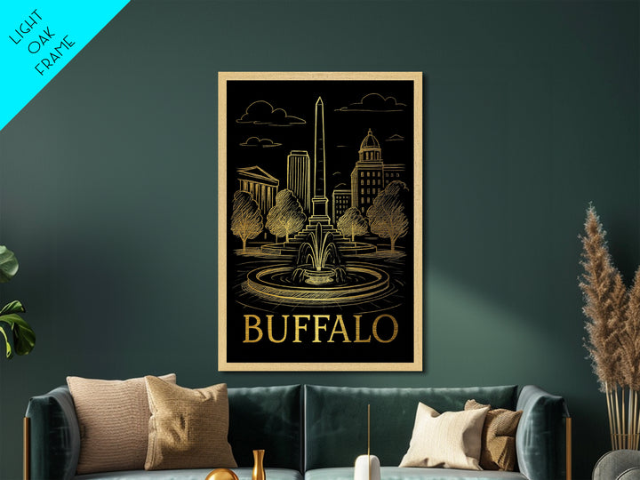 Buffalo New York art, Metallic Gold Art, Housewarming Gift, Metal Art, Wood Framed Art, Newlywed Travel Gift, Honeymoon Gift