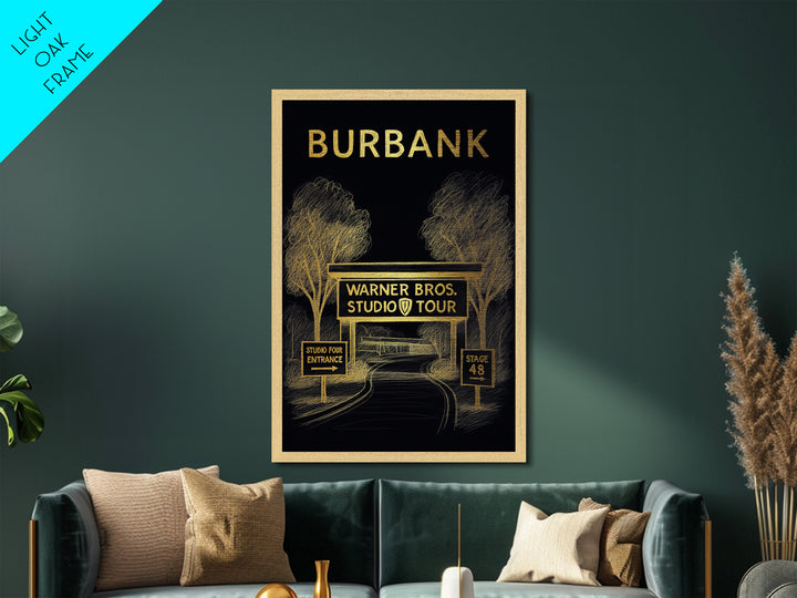 Burbank California travel, Metallic Gold Print, Closing Gift, Metal Art, Wood Framed Art, Anniversary Travel Gift, Retirement Travel Gift