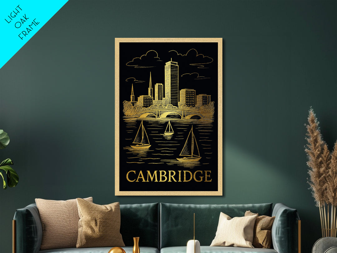 Cambridge Massachusetts art, Metallic Gold Art, Travel Art Prints, Metal Art, Wood Framed Art, Adventure Lover Gift, Traveler Gift