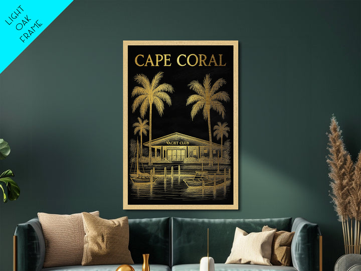 Cape Coral Florida travel, Metallic Gold Print, Modern House Art, Metal Art, Wood Framed Art, Traveler Gift, Destination Gift