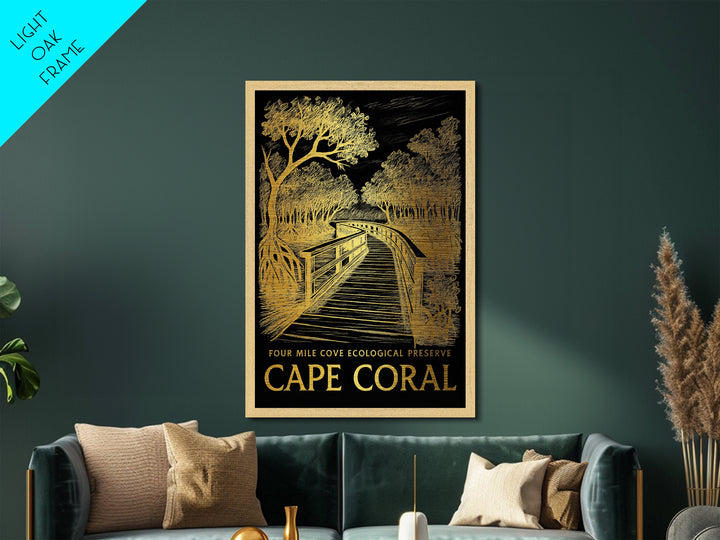 Cape Coral Florida art, Metallic Gold Art, Modern House Art, Metal Art, Wood Framed Art, Graduation Travel Gift, Travel Gift