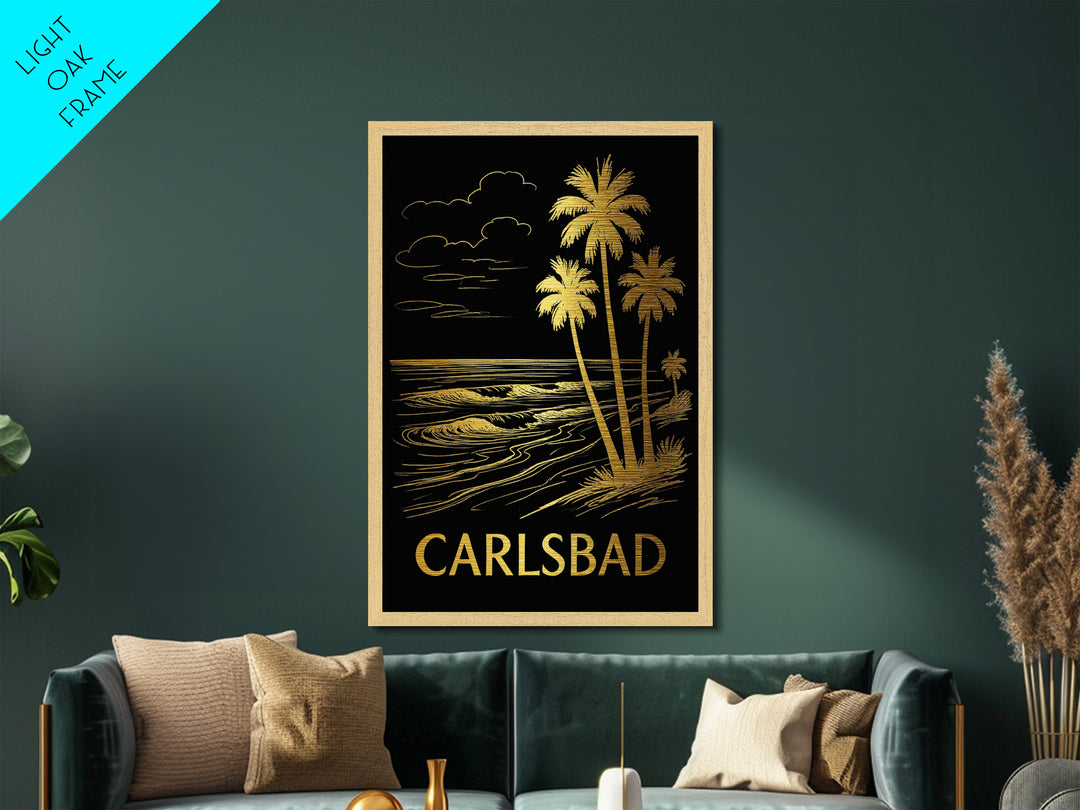 Carlsbad California art, Metallic Gold Art, Best Friend Gifts, Metal Art, Wood Framed Art, Birthday Travel Gift, Destination Gift